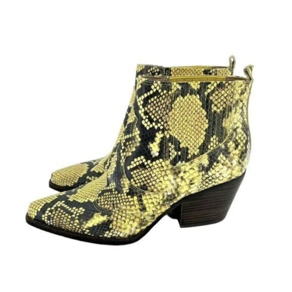 Sam Edelman Boots Yellow Snake Print Western Ankle Boots SZ 7 New